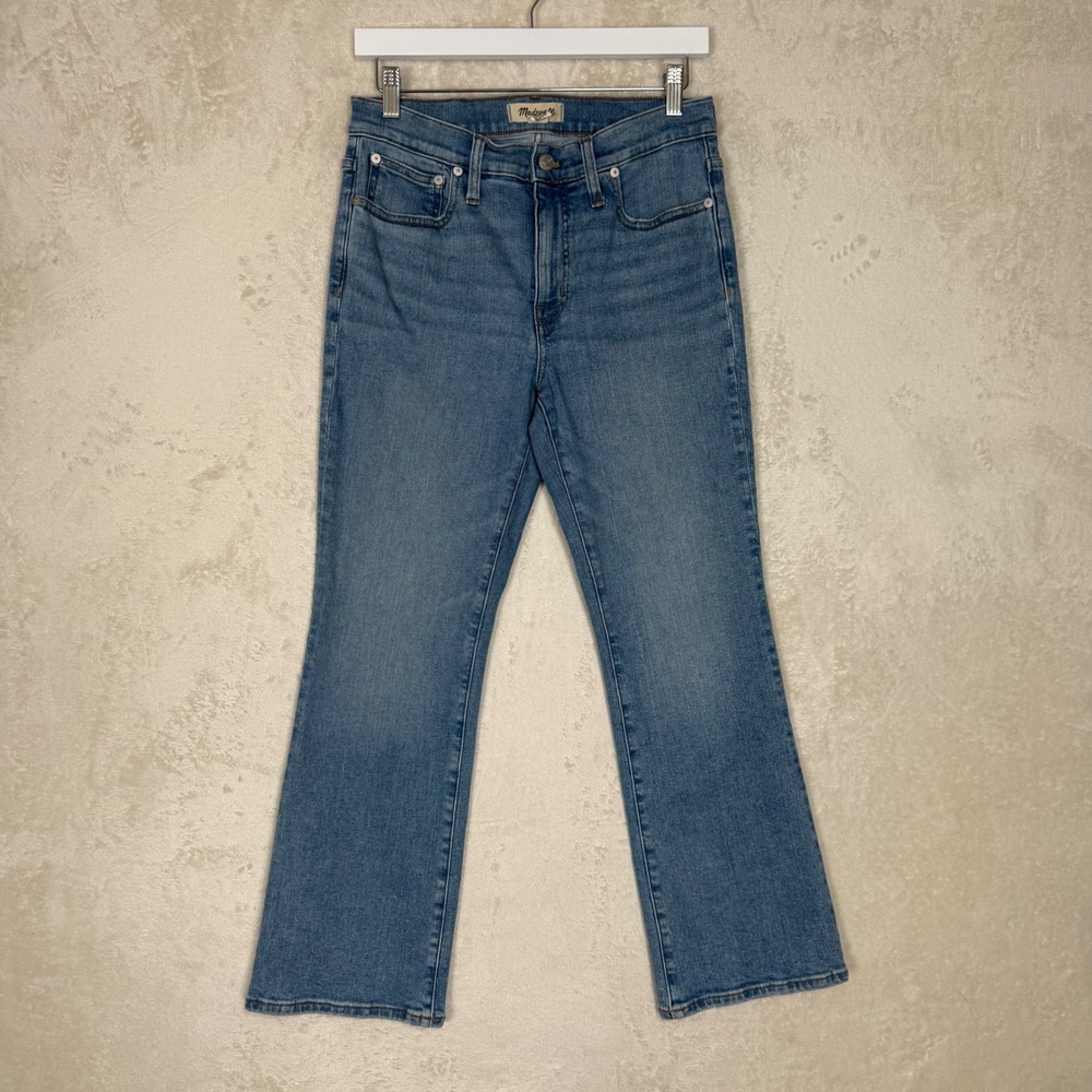Madewell Mid-Rise Kick Out Crop Jeans 27 Mather Wash Blue Denim Minimalist